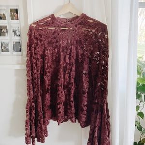 Anthropologie | Akemi + kin bell-sleeved lacework mauve high neck top
